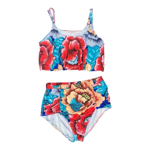 Avidlove Other - AVIDLOVE Two Piece Swimsuit Crop Top High Waist Bottoms Tropical Floral XL